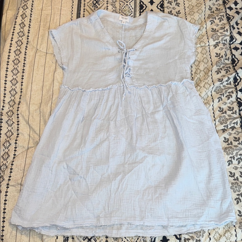Light Blue Gauze Tie-front Babydoll Dress